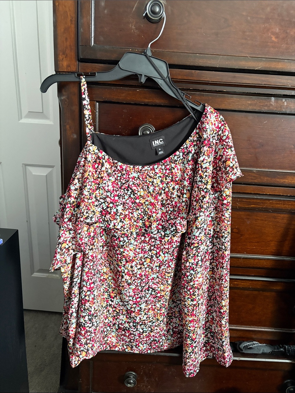 INC International Concepts Multicolor Floral Cold-Shoulder Blouse